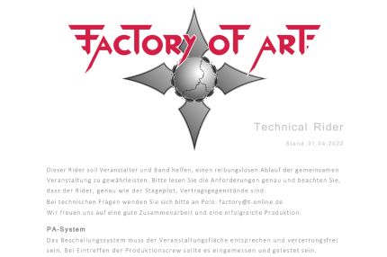 FACTORY OF ART - Technical Rider