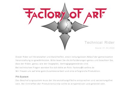FACTORY OF ART - Technical Rider